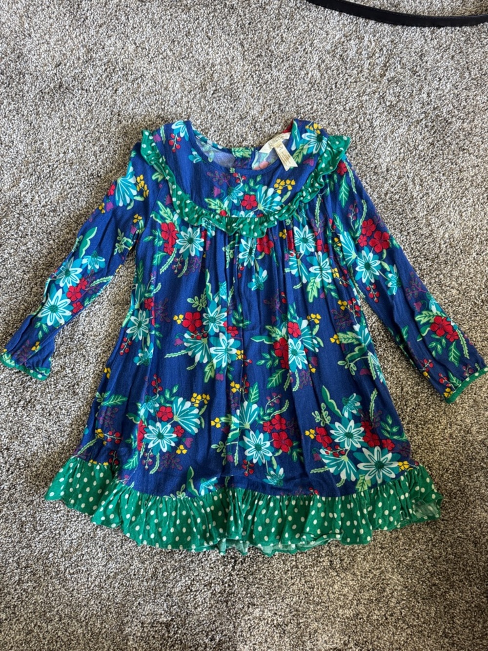 Matilda Jane Blue Floral Long Sleeve Dress with Green Trim